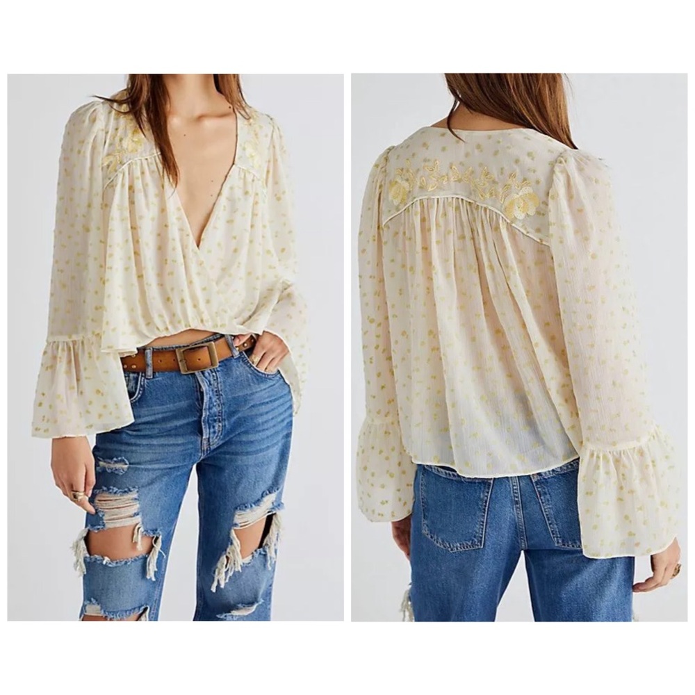 NWOT Free People Floral Embroidered Daydream Believer Blouse Antique Combo - Picture 4 of 4